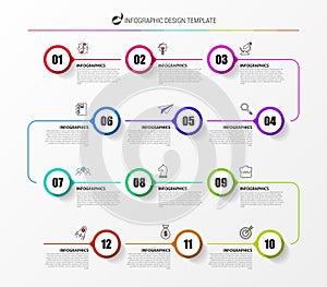 Infographic design template. Timeline concept with 12 steps