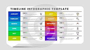 Infographic design template. Timeline concept with 12 steps