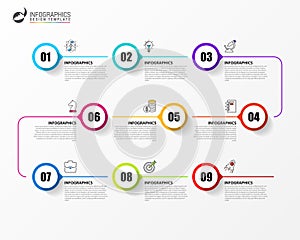 Infographic design template. Timeline concept with 9 steps