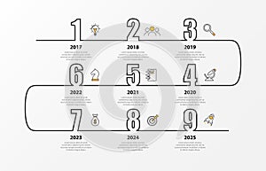 Infographic design template. Timeline concept with 9 steps