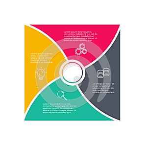 Infographic design vector and marketing icons for diagram, graph, presentation and round chart. Concept with 4 options