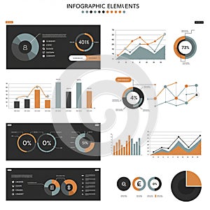 Infographic displaying various data visualization elements on a white background.