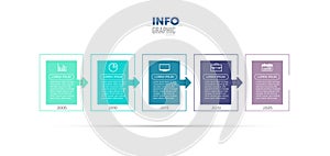 Infographic element with icons and 5 options or steps. Can be used for process, presentation, diagram, workflow layout, info graph