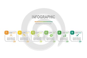 infographic element template, business concept with 6 steps, multi color minimal rectangle shape design for workflow layout,