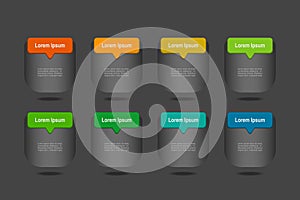 infographic element template, business concept with 8 steps, grey rectangle with colorful label design for workflow layout,