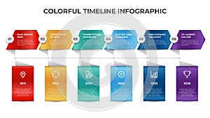 Infographic element template, colorful timeline layout design with 6 point