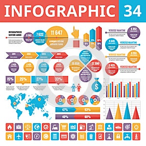 Infographic elements 34. Set of vector design elements in flat style for business presentation, booklet, web site and projects.