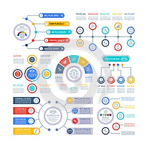 Infographic elements. Financial presentation infochart, marketing chart and bar diagrams. Option process graph and photo