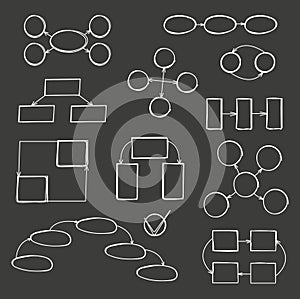 infographic elements, including circles, arrows, and square text boxes. Designed for creating customizable sequence