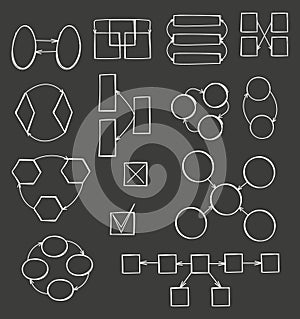 infographic elements, including circles, arrows, and square text boxes. Designed for creating customizable sequence