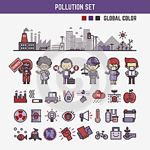 Infographic elements for kids about pollution