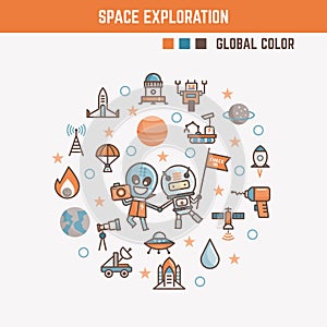 Infographic elements for kids about space exploration