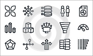 infographic elements line icons. linear set. quality vector line set such as bar chart, directions, hexagon, deadline, bar chart,