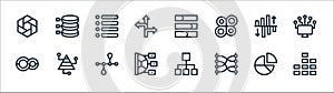 Infographic elements line icons. linear set. quality vector line set such as bar chart, relations, pie chart, loop, reflection,