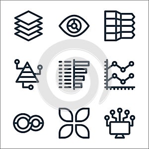 infographic elements line icons. linear set. quality vector line set such as computer, leaves, loop, line chart, bar chart,