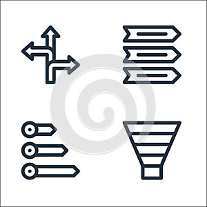 Infographic elements line icons. linear set. quality vector line set such as funnel, arrow, arrows