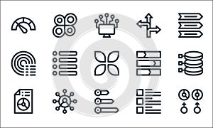 infographic elements line icons. linear set. quality vector line set such as gender, arrow, pie chart, topic, user, sweep, bar