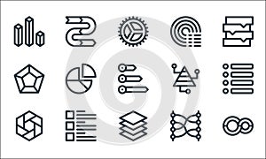 Infographic elements line icons. linear set. quality vector line set such as loop, layers, hexagon, relations, topic, hexagon,