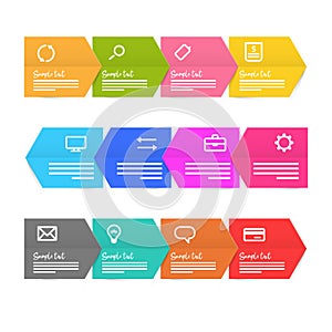 Infographic elements with sample text on colorful paper arrows
