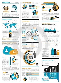 Infographic elements - set of paper tags, technology icons...