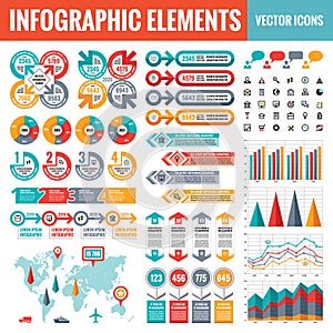 Infographic elements template collection - business vector Illustration in flat design style for presentation, booklet, website