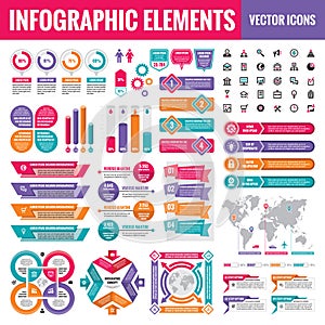 Infographic elements template collection - business vector Illustration in flat design style for presentation, booklet, website