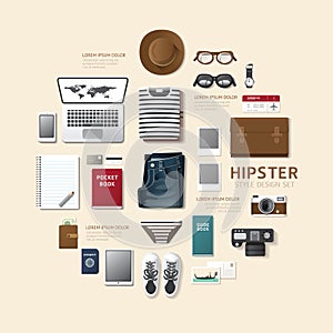 Infographic fashion design flat lay idea. Vector illustration