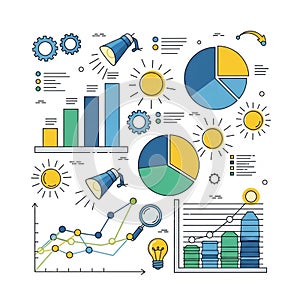 These elements symbolize analysis innovation and performance