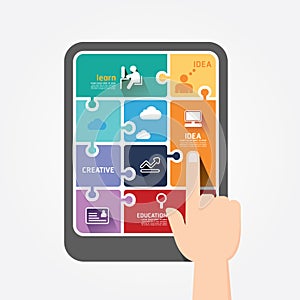 Infographic finger push tablet Template jigsaw banner .