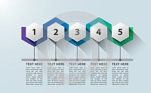 Infographic five 5 step process hexagonal design