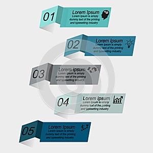 Infographic five steps curved squares