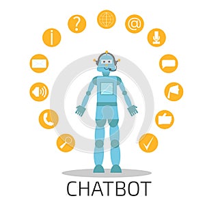 Infographic flat design concept of Chat Bot, Robots, Virtual Assistance. Modern thin line icon concept for Website Element, Mobile