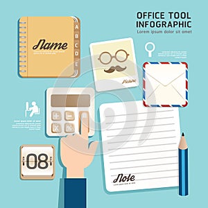 Infographic flat design icons office tool concept vector.