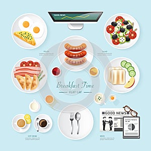 Infographic food business breakfast flat lay idea.