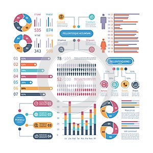 Infographic graphs. Business chart process infochart diagram option flowchart with people icons. Vector financial