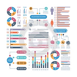 Infographic graphs. Business chart process infochart diagram option flowchart with people icons. Vector financial photo