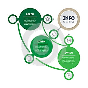 Infographic of green technology or eco education process with 3 steps. Template of a sales pipeline. Business presentation with