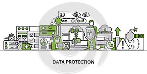 Infographic greenery Data Protection concept, modern flat thin line vector illustration