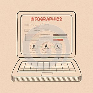 Infographic on hand drawn style laptop computer