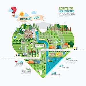 Infographic health care heart shape template design.route