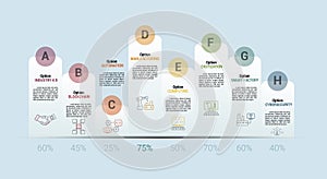 Infographic Industry 4.0 template. Icons in different colors. Include Industry 4.0, Blockchain, Automation