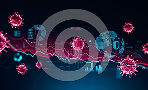 Infographic interface and coronavirus statistics background