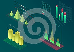 Infographic isometric vector graph elements. Data and business financial diagrams graphs. Statistic data. Template for