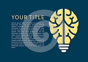 Infographic with light bulb and brain as template for topics e-learning, machine learning, design thinking