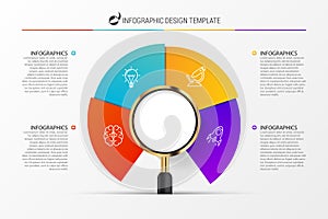 Infographic with a magnifying glass. Business concept