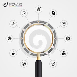 Infographic with magnifying glass. Business concept. Vector