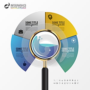 Infographic with a magnifying glass. Vector