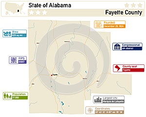 Infographic and map of Fayette County in Alabama USA