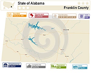 Infographic and map of Franklin County in Alabama USA