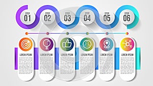 Infographic modern timeline design vector template for business with 6 steps or options illustrate a strategy. Can be used for